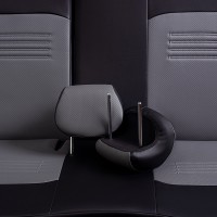 Авточехлы «Lord Auto Турин Экокожа» Skoda Octavia А7 с 12.2012 г.в., раздельная задняя спинка, с подлокотником (лифтбек/универсал, Elegance, чёрный/серый)