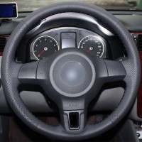 Оплетка на руль из натуральной кожи Volkswagen Jetta VI (5K2) 2010-2015 г.в. (для руля без штатной кожи, черная)