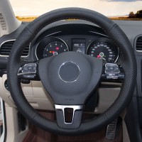 Оплетка на руль из «Premium» экокожи Volkswagen Jetta Mk6 2010-2014 г.в. (для руля без подрулевых лепестков, черная)