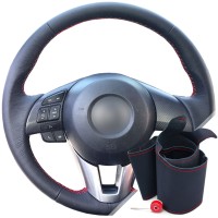 Оплетка на руль из натуральной кожи Mazda 3-III 2013-2016 г.в. (для замены штатной кожи, красная)