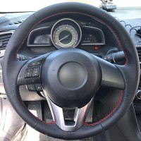 Оплетка на руль из натуральной кожи Mazda 2-III 2015-2017 г.в. (для замены штатной кожи, красная)